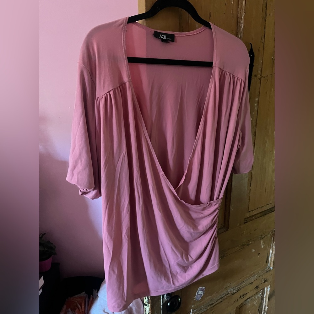 Pink Wrap V Neck Blouse